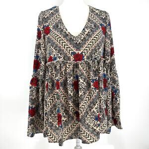 Roper Western V neck Rose Dimond Blouse Long Bell‎ Sleeve Medium Blouse tunic